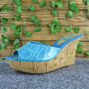 Nine West Women's Ashlando Slide Blue Leather Sz 7.5 Medium Gently Used 2025